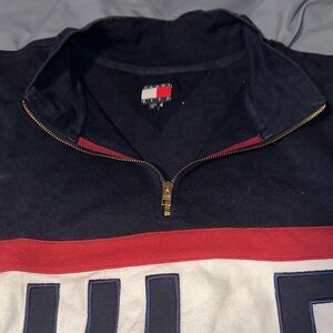 Tommy Hilfiger Men's Navy and Red Zip-Up Sweater